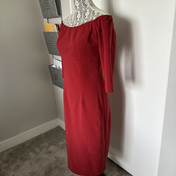 Nicole Miller New York City Bodycon Off Shoulder MIDI Dress Sz 10 Red - Picture 3 of 6